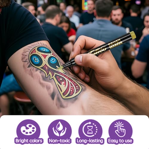 Joyeee Metallic Temporary Tattoo Markers 10 Colors with 139 Stencils