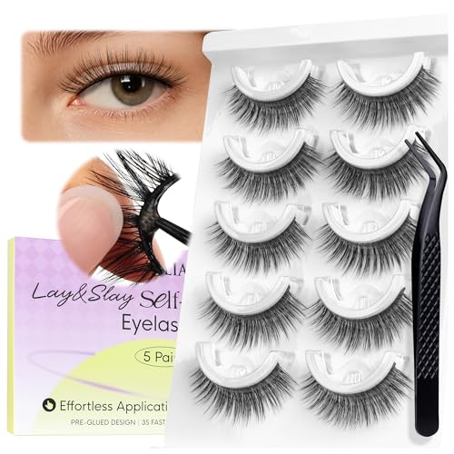 Self Adhesive Eyelashes - Pre Glued Wispy Faux Mink Lashes, 5 Pairs