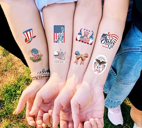 4th of July Temporary Tattoos - 48 Piece Waterproof Patriotic Design Set