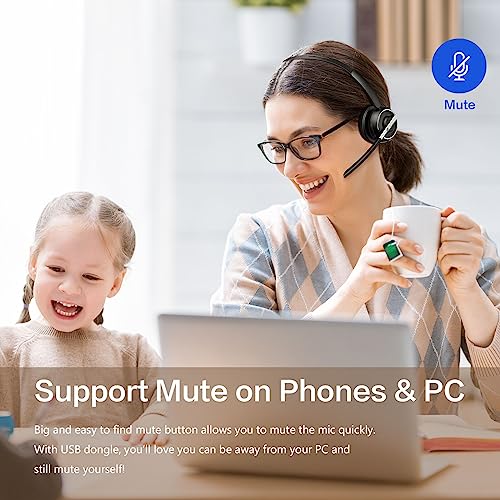 Bluetooth Headset with Microphone for PC - Noise Cancelling, USB Dongle & Mute Button