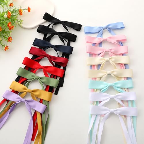 16 PCS Hair Bow Clips with Long Tail for Women
