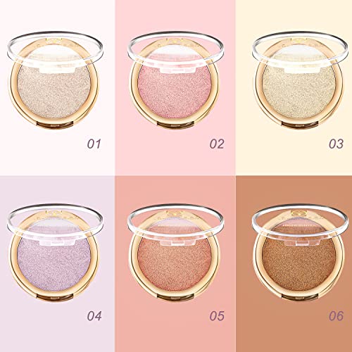 YOUNG VISION Pressed Powder Highlighter, Baked Natural Glow Contour Powder & Face Highlighter, Cruelty Free, Shimmer Highlighting Makeup for Face, Eye, Eyeshadow, Body, Skin, Xmas Gift (White)