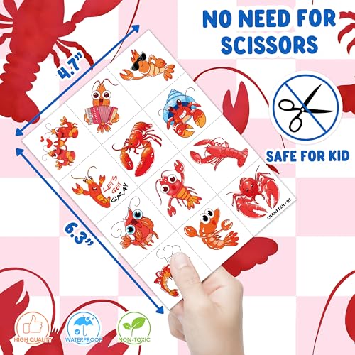 96 PCS Crawfish Boil Pre-Cut Temporary Tattoos for Kids | Super Cute Crawfish Themed Birthday Party Favors, Supplies, Decorations, Ocean Animal Tattoo Stickers, School Rewards & Gifts Boys & Girls