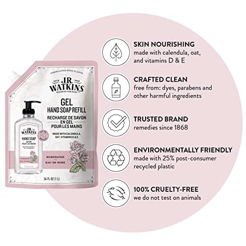 J.R. Watkins Rosewater Liquid Hand Soap Refill Pouch 1 L