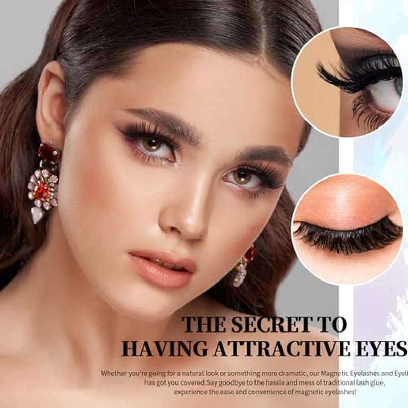 Magnetic Eyelashes and Eyeliner Kit - 12 Pairs Reusable Mink Lashes