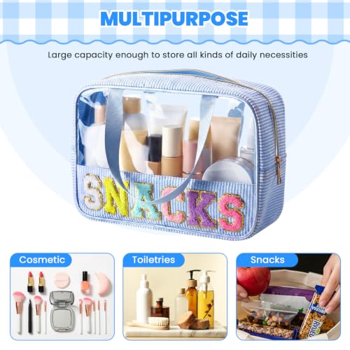 Seersucker Makeup Bag with Chenille Letters, Clear Design