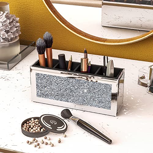 SHYFOY Silver and Black 4-Slot Makeup Brush Holder Set