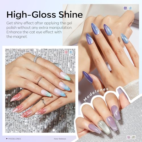 Modelones Cat Eye Gel Nail Polish Set with Glitter - A-1 Galaxy Variant, 6 Colors