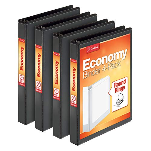 Cardinal Economy 3-Ring Binders, 1.5", Round Rings, Holds 350 Sheets, Black, Carton of 12 & Economy 3 Ring Binder, 2 Inch, Presentation View, Black, Holds 475 Sheets, 4 Pack of Binders