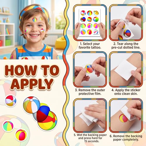 96 PCS Beach Ball Temporary Tattoos - Summer Pool Party