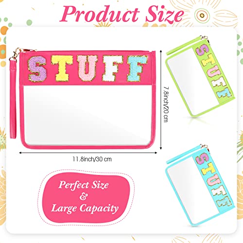 Nuanchu 9 Pcs Clear Stuff Pouch for Travel & Makeup, Chenille Letter Bags PVC Waterproof Snack Bag, Cosmetic Pouch Preppy Gifts for Women Vacation