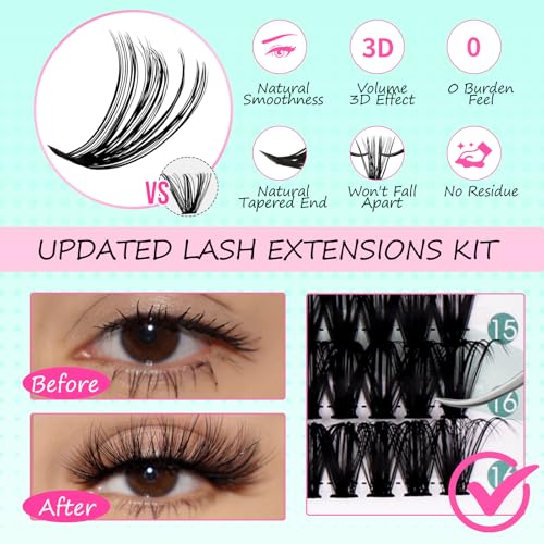 FADVAN Eyelash Extension Kit 280pcs D Curly Clusters 9-16mm