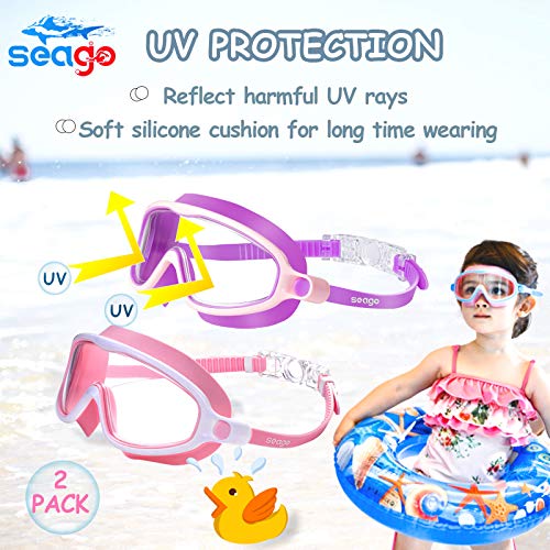 Kids Goggles for Swimming 2 Pack No Leaking Anti-Fog Outer Eye Fit with Wide View UV Protection Crystal Clear Watertight Swim Goggles with nose cover Suitable for Children Youth Boys Girls Age 3 to 15