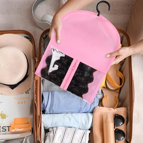 12PCS Pink Wig Storage Bags with Hangers for Wigs & Extensions - Dustproof & Waterproof
