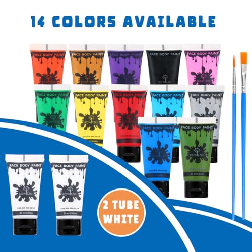 Bowitzki 14 Colors Face Body Paint Set - 20ml Water Based