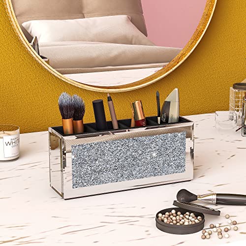 SHYFOY Silver and Black 4-Slot Makeup Brush Holder Set