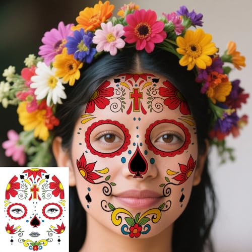 Sugar Skull Temporary Face Tattoo Kit - 8 Sheets