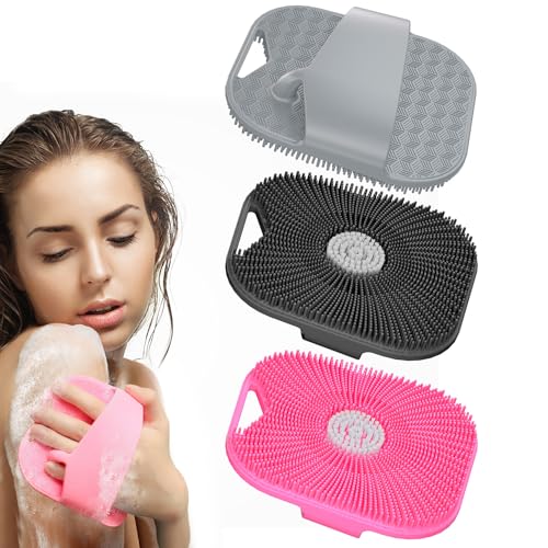 Silicone Body Scrubber with Enhanced Lathering Bristles, Exfoliating Body Scrubber for Sensitive Skin, Soft silicone loofah Shower Scrubber Made with Food-Grade silicone (3Pack)
