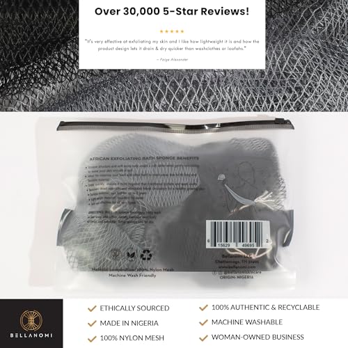 Bellanomi African Exfoliating Net Sponge 2-Pack – 45" Back Scrubber