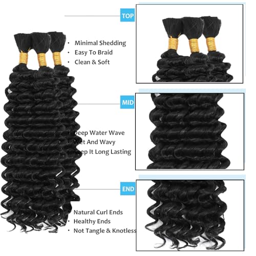 22-Inch Natural Black Deep Wave Human Braiding Hair - 3 Bundles