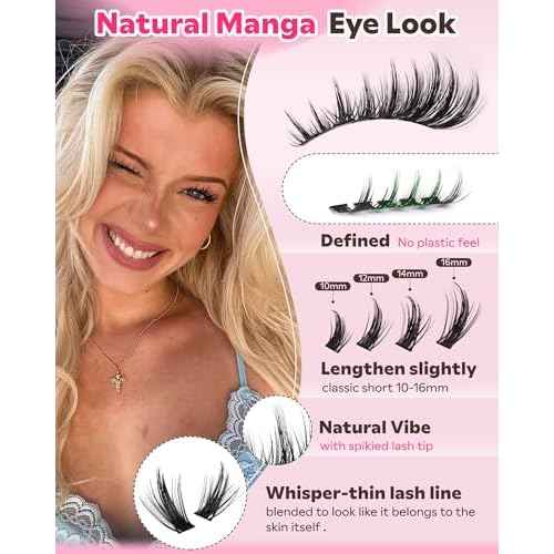 Manga Lash Clusters Natural Wispy 300 Pcs Fairy Eyelash Clusters 10-16mm Fluffy Cluster Eyelash Extensions Anime Cosplay No Plastic Feel Individual Lash Extension CC Curve