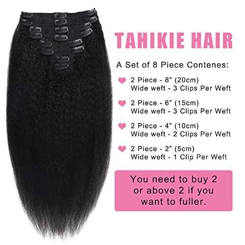 Kinky Straight Human Hair Clip in Extensions 120g Full Head Clip ins for Women 100% Unprocessed Brazilian Virgin Human Hair Yaki Straight Clip ins Remy Hair Natural Black 8Pcs 18Clips 18inch