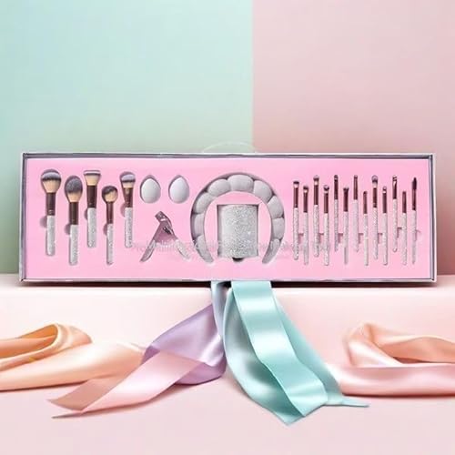 Stlalsa-Professional Makeup Brush Set, 23 Pieces, Pink and White Synthetic Brushes with Diamond Handle, for Powder, Contour, Eyeshadow Application (rosa)