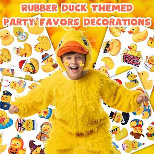 52 PCS Rubber Duck Temporary Tattoos for Kids, Yellow Duck Themed Tattoos for Birthday Party Supplies Party Favors Super Cute Tattoo Stickers for Kids Boys Girls Party Bag Filler Accessories Pool