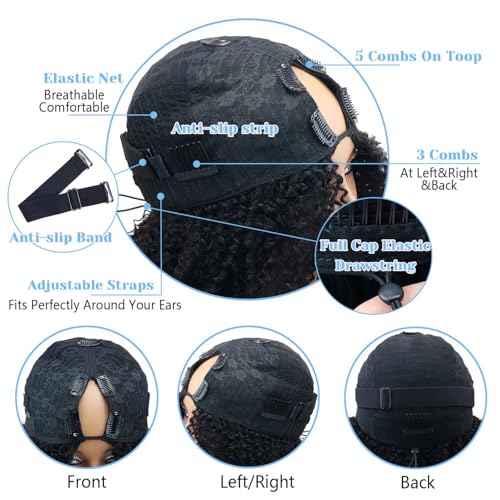 Deep Wave V Part Wig Human Hair Upgrade Glueless Wigs 100% Real Human Hair U part Half Wigs With Clip in V Part Wig Glueless With Elastic Drawstring Deep Curly Human Hair Beginner Friendly 22 Inch