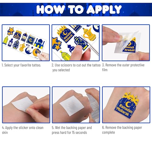 Eid Al-Fitr Temporary Tattoos - 8 Sheets Ramadan Stickers for Kids