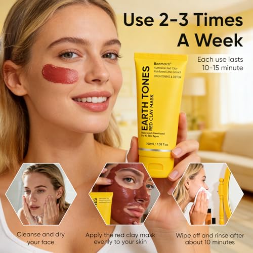 Australian Red Clay Face Mask, Earth Tones Face Mask, Mineral-Rich Purifying Mud Mask with Desert Lime, Rainforest Lime Extracts & Shea Butter, Smoother Skin, All Skin Types, 100 ML (2)