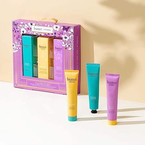 butter LONDON All Hands on Deck 3-Piece Hand & Nail Care Kit, Helps Moisturize & Restore Skin, At Home Manicure Prep, Vegan, Cruelty & Paraben Free
