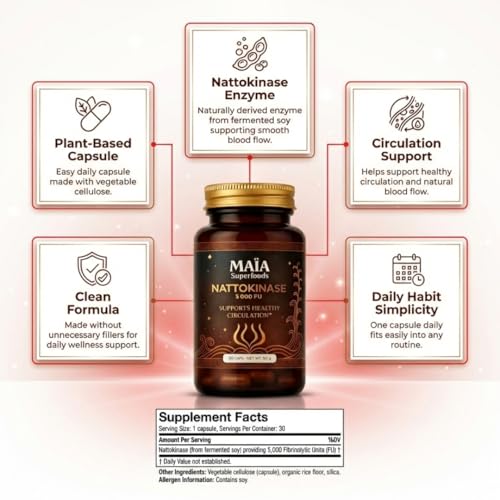 Maia Nattokinase 5000 FU - Vegan Enzyme Supplement for Heart Health