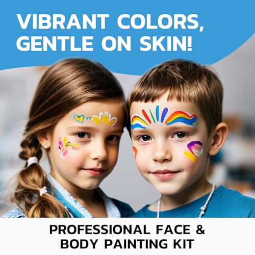 10 Color Rainbow Face Paint Kit with Stencils & Brushes