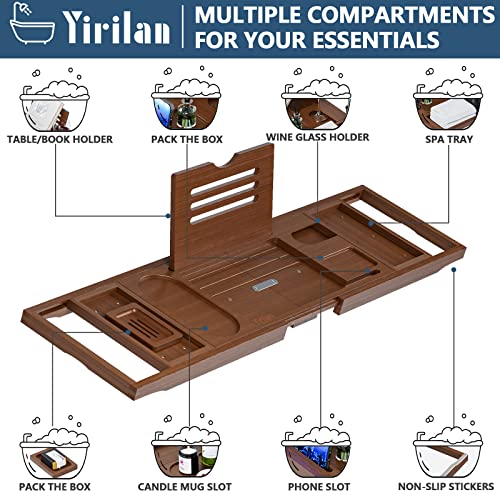 Bamboo Expandable Bath Tray Caddy with Wine & Phone Holder