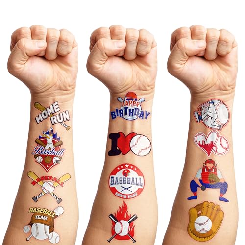 96 PCS Baseball Temporary Tattoos ? Sports Theme Birthday Party Favors & Decorations, Fun Baseball Stickers for Boys Girls Kids, School Classroom Gifts & Rewards