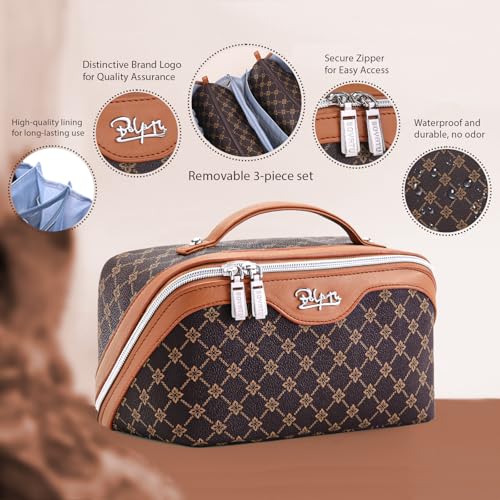 BOYATU 3-Pc Travel Makeup Bag Set - Large Cosmetic Organizer