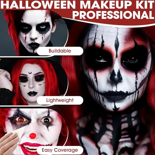 Face & Body Paint Kit - 3 Colors (Black, White, Red) + Brushes & Sponges