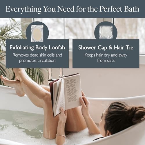 Scentered Prepare for a Great Night's Sleep Bath Set - Bath Salts, Aromatherapy Balms, Body Loofah, Hair Tie & Shower Cap - Relaxing Bath Set for Restful Sleep - Mother's Day Gift Ideas
