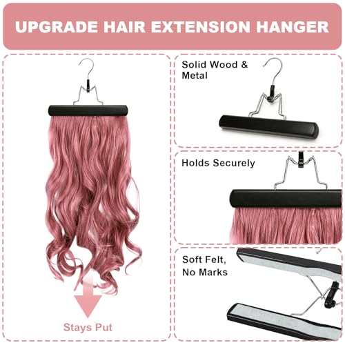 FAMOVELL 2 Pack Silk Satin Wig Storage Bags with Wooden Hangers