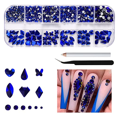 Nail Rhinestones Nail Art Gems Crafts Crystals Glass Decorations Set Ab Rhinestones Flatback Design Face Clothes Shoes Decor Diy Acrylic Nail Art Decoration(blue-2)