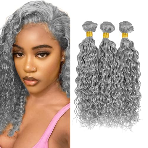 Grey Water Wave Hair Bundles 28 30 32 Inch Brazilian