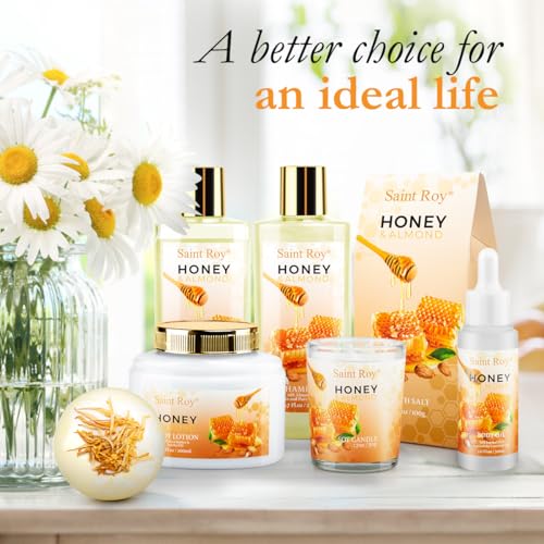 Honey Almond Bath Gift Set for Women & Men - 8pc Spa Kit