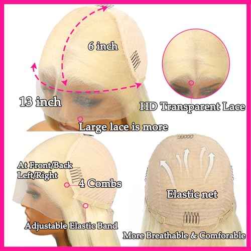 26 Inch 613 13x6 Lace Front Wig Human Hair 200 Density 613 Lace Front Wig Human Hair Straight Blonde Wig Human Hair 13x6 HD Lace Frontal Wigs Human Hair Pre Plucked With Baby Hair