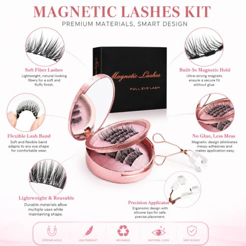 Magnetic Eyelashes with Applicator - 4 Pairs Reusable 3D Lashes