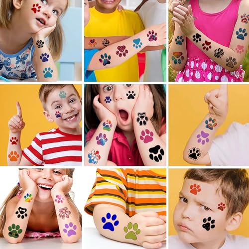 12 Sheets Dog Paw Temporary Tattoos, Paw Print Birthday Party Supplies Decorations Cute Face Body Art Fake Tattoo Stickers Paw Print Party Favors Goodie Bag Fillers School Classroom Reward Gifts