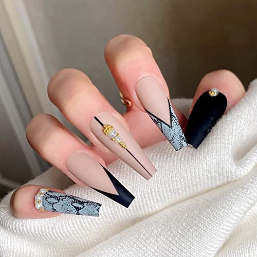 BABALAL Long Press on Nails Matte False Nails Coffin Fake Nails Ballerina Nails Snake Glue on Nails for Women and Girl