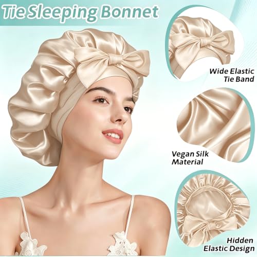 VECIIR Silk Bonnet for Sleeping - Large Beige Hair Cap