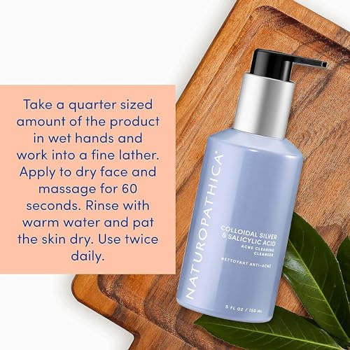Naturopathica Colloidal Silver and Salicylic Acid Acne Clearing Cleanser, Reduce Blemishes and Acne Scars, Clarifying Face Wash for Men and Women, 5 fl oz