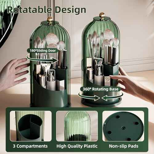 Makeup Organizers Countertop, Makeup organization for Vanity, Cosmetic Storage with Lid and Drawers, Skincare Display Cases with for Desktop, Bathroom (Green)